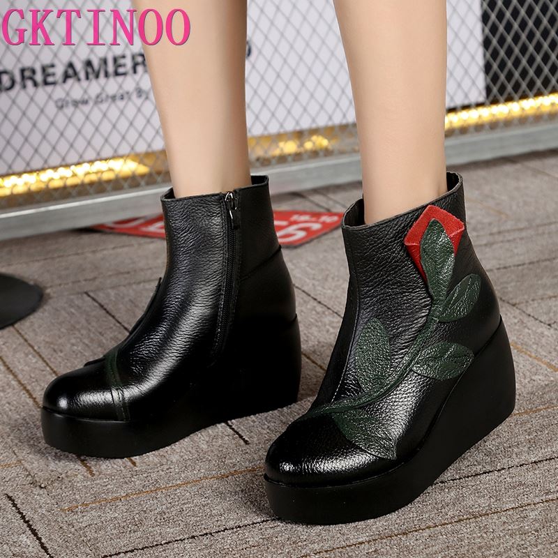 GKTINOO Style ethnique bottines en cuir véritable chaussures Vintage maman femmes chaussures rétro bottes à la main pour les femmes