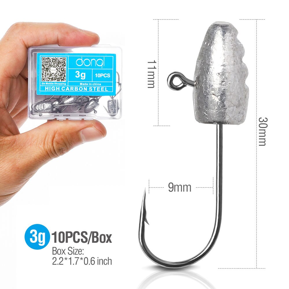 Donql bly jigg huvud fiskekrokar 10 st/ set för mjukt bete 3g 5g 7g 10g karp hullingförsedda enkel fiskkrok fisketillbehör: 10 st 3g