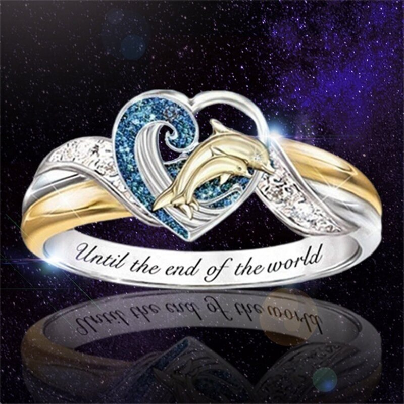 Joyería Popular del del Día de San Valentín de las mujeres de boda amor delfín Set anillo collar lindo al por mayor