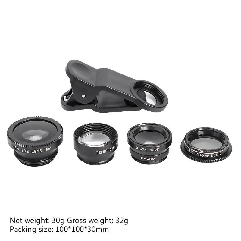 Universal Handy Objektiv 0.67X Weitwinkel 15X Makro 180 Grad Fisheye 2X Objektiv Polarisator Handy Zubehör: Black