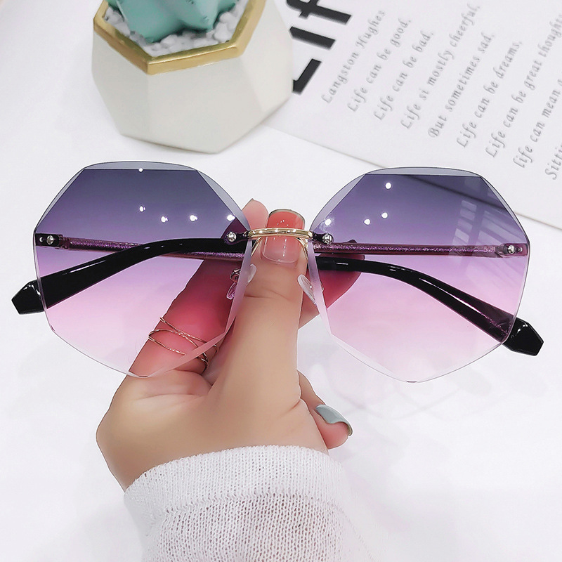 Gafas de sol octogonales sin montura para mujer, gafas de sol metálicas Retro, protección UV, lentes de corte a la , gafas de sol UV400: Blanco