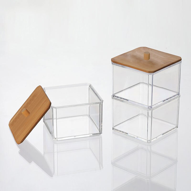 Acrylic wooden storage box Transparent bamboo cover Desktop storage Organizer for kitchen living room Small Storage container