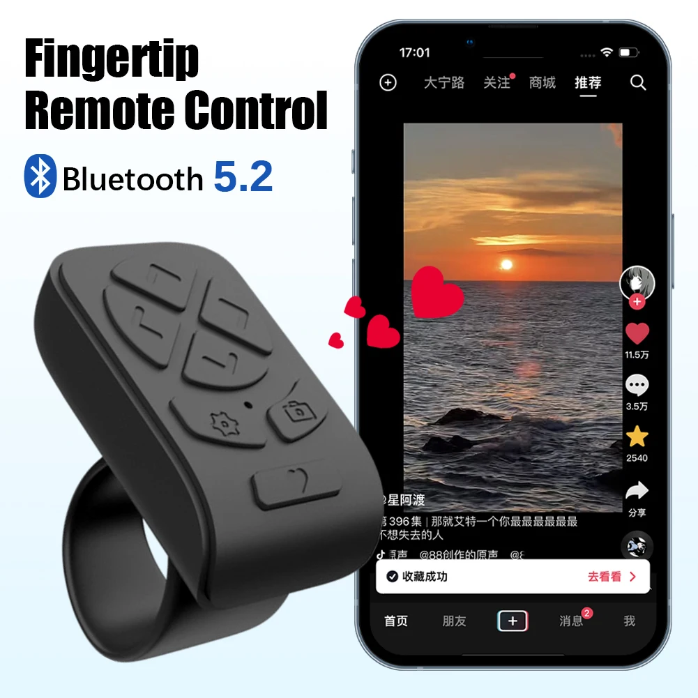 7-knoppen Bluetooth-afstandsbediening Scrollende vingertelefoon Videobediening Selfie Stick Automatische pagina Vingertopcameracontroller