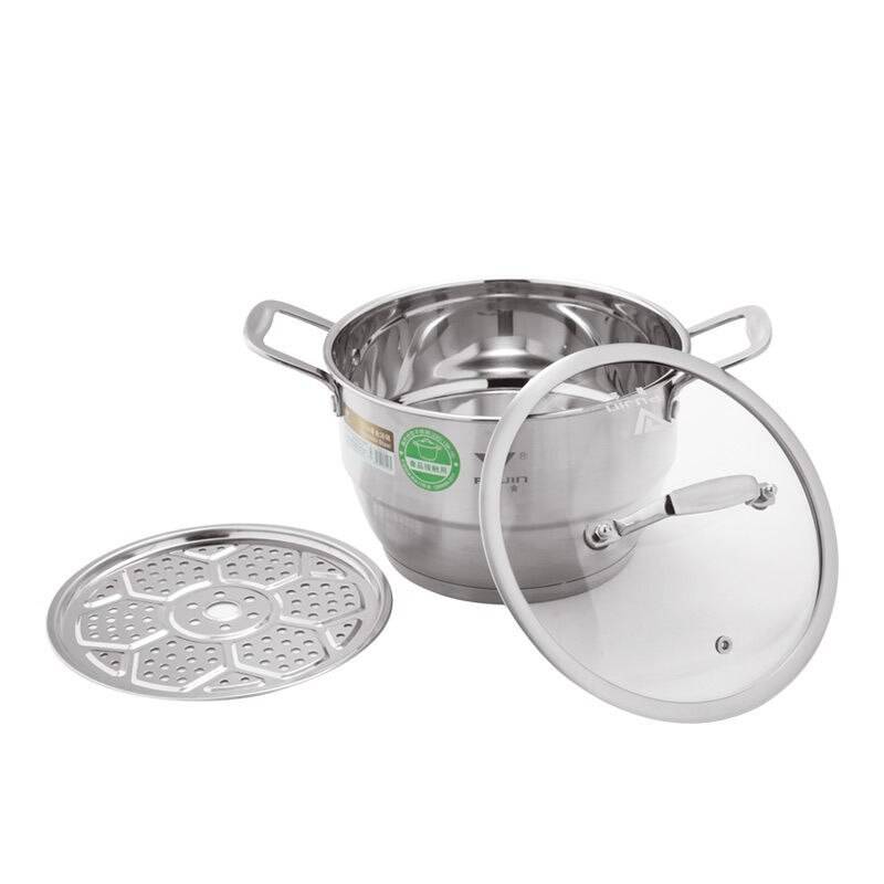 Stainless Steel Pot Small Steamer Double Thickening Cooking Dual-use Pot One or Two Layer Soup Pot Stew Pot Steamer Pot Bamboo