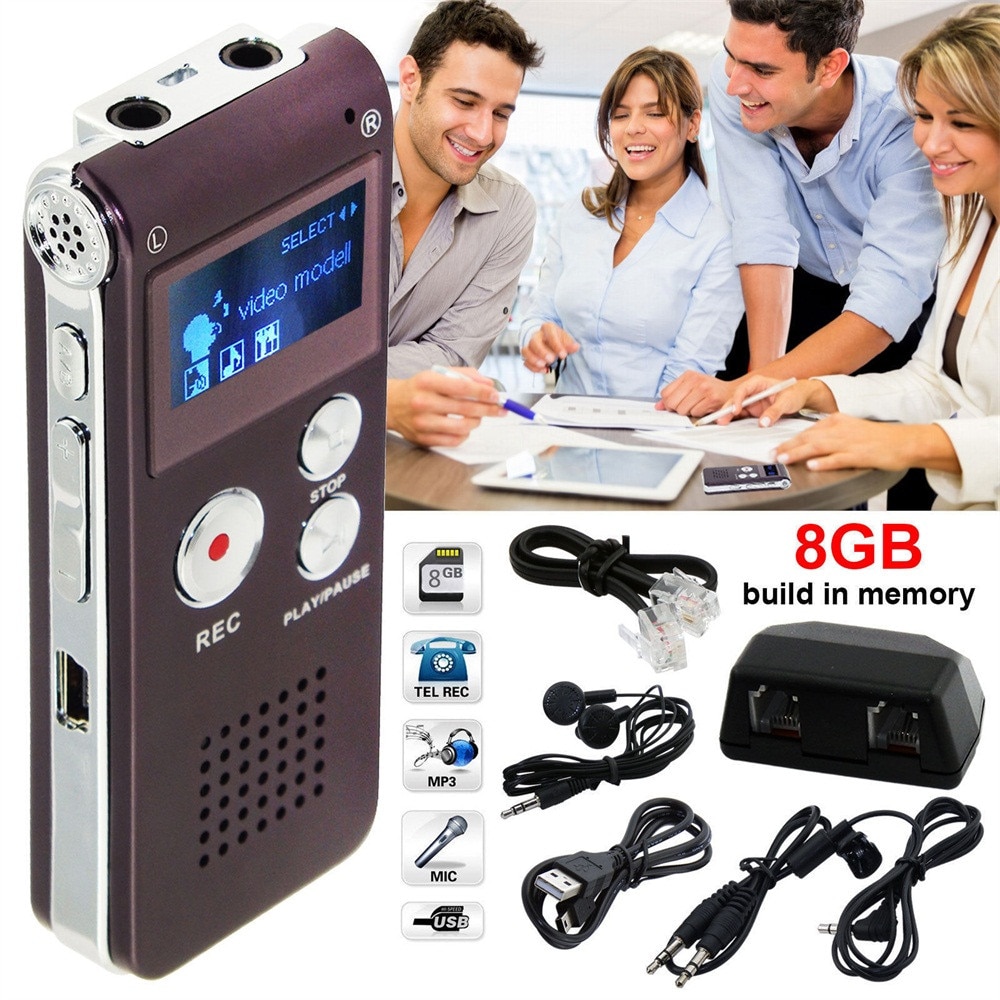 8Gb Voice Recorder Oplaadbare Staal Digitale Geluid Voice Recorder Dictafoon MP3 Player Record Mini Speler