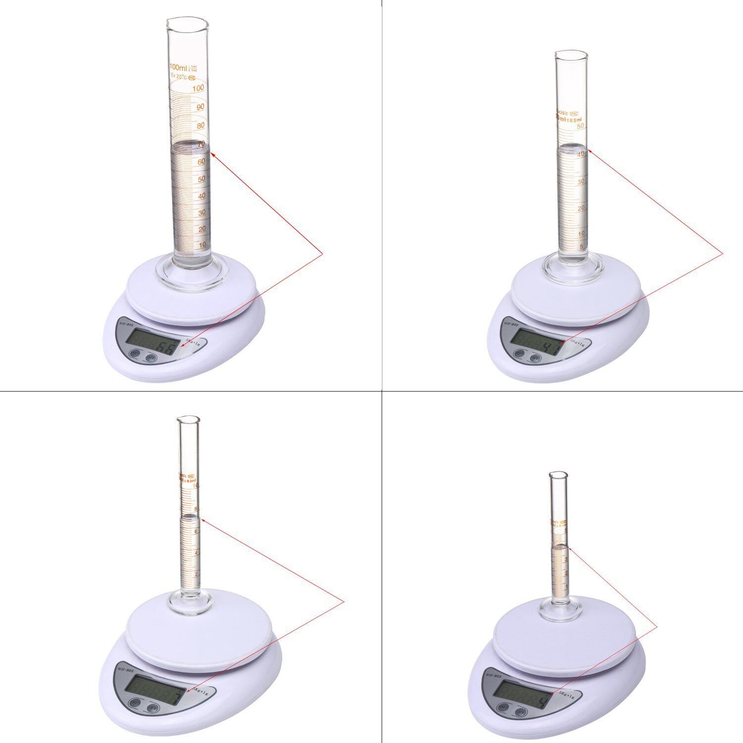 BLEL Thick Glass Graduated Measuring Cylinder Set 5ml 10ml 50ml 100ml Glass with Two Brushes