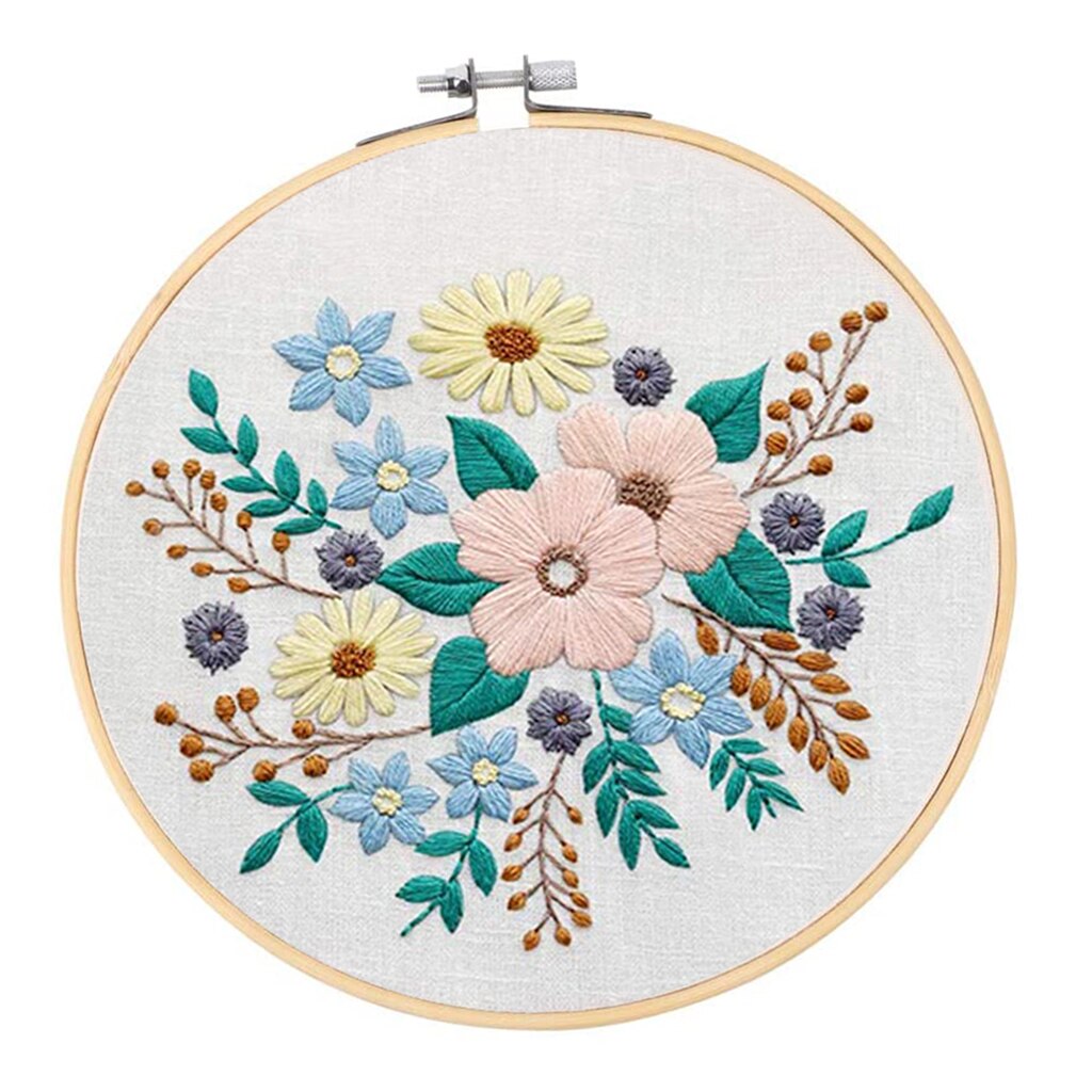 Flower Pattern Needle Thread Sewing Kits with Cross Stitch Hoop, Embroidery