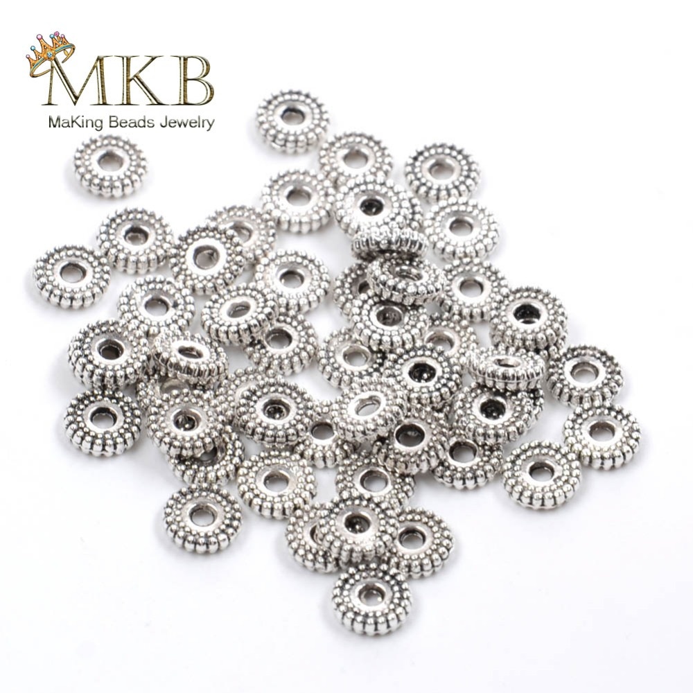 100 stks Metalen Spacer Kralen 6mm Tibetaans Zilveren Spacer Ronde Kralen voor Sieraden Maken Bevindingen Fit Diy Armband ketting