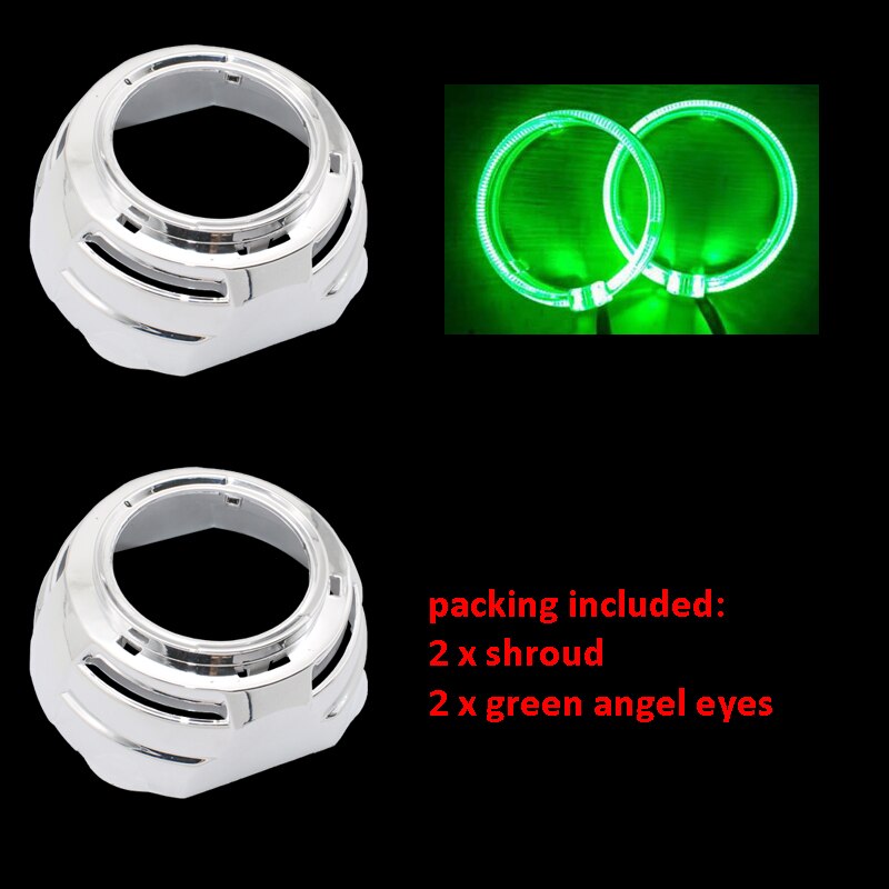 TAOCHIS 3.0 inch Bi-Xenon Projector Lens Shroud With Light Guide Angel Eyes Headlights for bi led Projector Lens: green