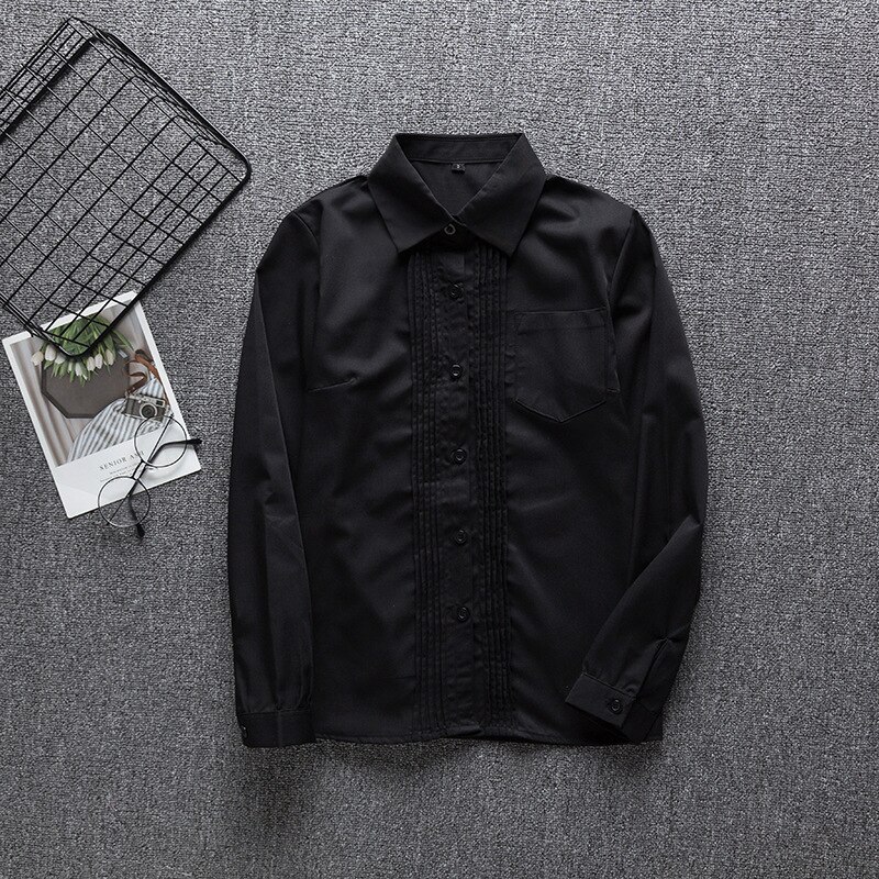Camisa escolar japonesa feminina, uniforme de trabalho para meninas, estudantes de algodão preto, uniforme jk, camisa preta de manga longa: S