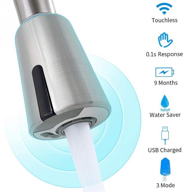 Intelligent vandhane vandbesparende sensor ikke-kontakt usb genopladelig infrarød sensor adapter smart køkken vandhaner dyse