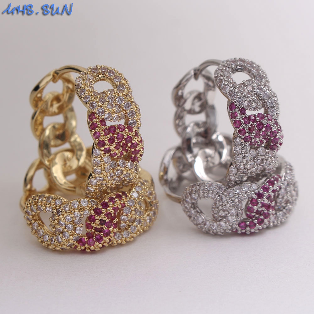Mhs. Zon Vrouwen Kubieke Zirkoon Sieraden Luxe Gouden/Zilveren Kleur Hoepel Oorbellen Voor Vrouwelijke Party Oorbellen 1 Paar