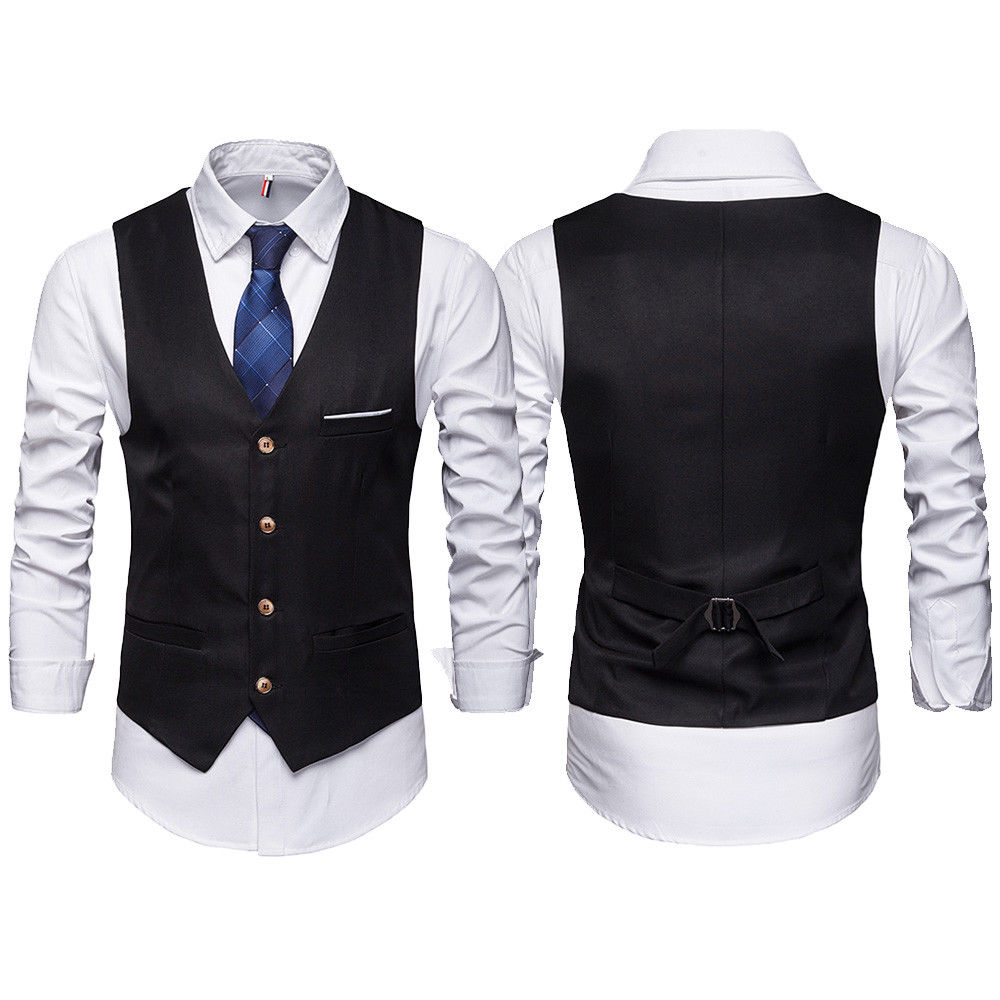 Mannen Formele Zakelijke Jurk Vest Pak Slanke Double Breasted Wedding Classic Vest M-3XL: Black / XXL