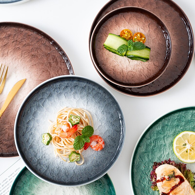 Color Stone Grain Western Plate Ceramic Disc Household Steak Pasta Tray Tableware WF107