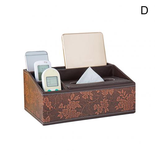 Partitioned Faux Leather Tissue Box Home Desk Table Remote Control Phone Tissue Paper Napkin Storage Box Holder Organizer: D