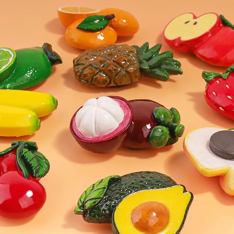 Imanes de nevera de frutas 3D, manzana Artificial, plátano, fresa, cereza, naranja, pegatina, decoración de puerta de nevera, imanes decorativos