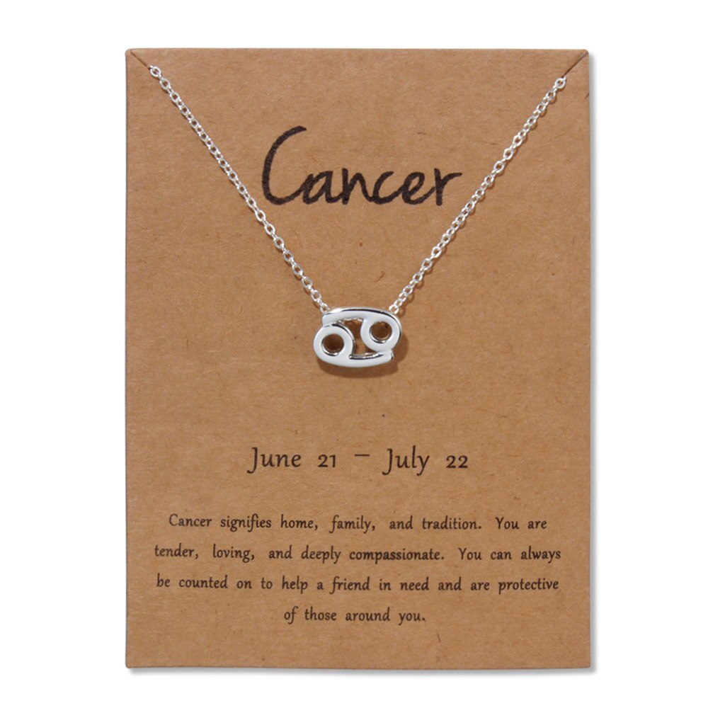 12signos do zodíaco joias de ouro, 12 constelações pingente colar para mulheres presentes de aniversário: Silver Cancer