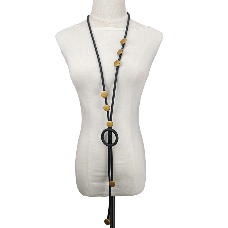 Damesmode Boheemse lange ketting Sieraden Luxe Rubberen sieraden Ketting Kostuum Feestaccessoires Hanger Kettingen: Imitation Rhodium Plated