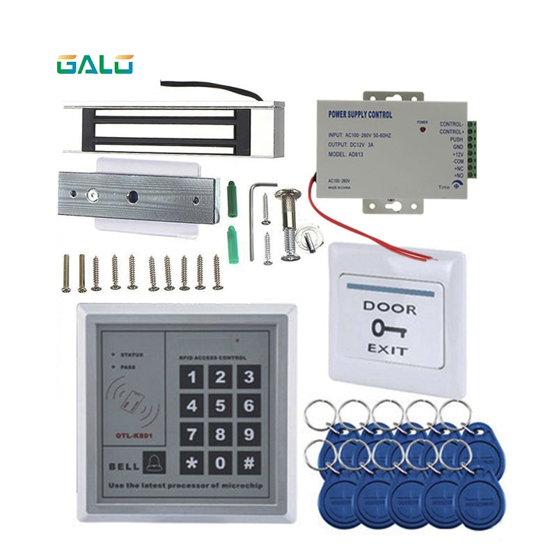 RFID glass wooden door access control kit with 180kg door electric magnet lock +power supply+proximity keypad+keyfob+push button