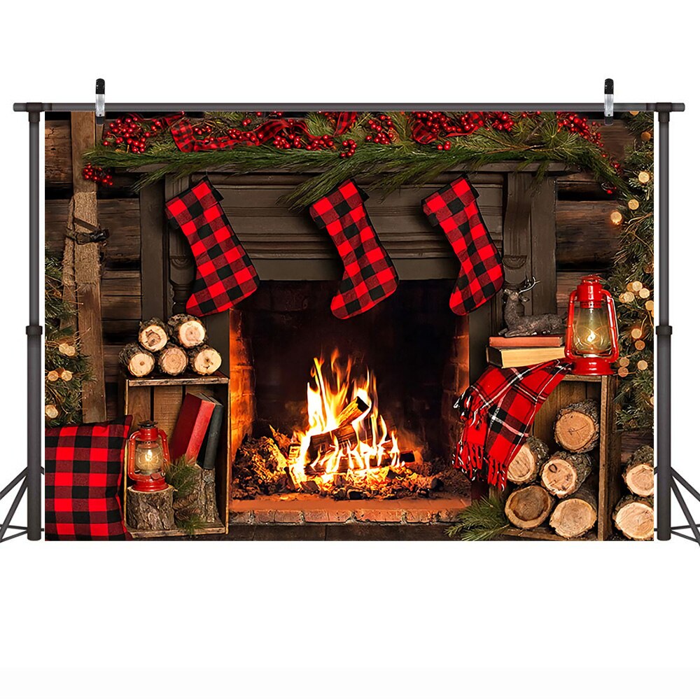 Inverno lareira de madeira fotografia pano de fundo meia vermelha natal aniversário retrato fundo bolo de natal quebra photo studio adereços: 150 * 300