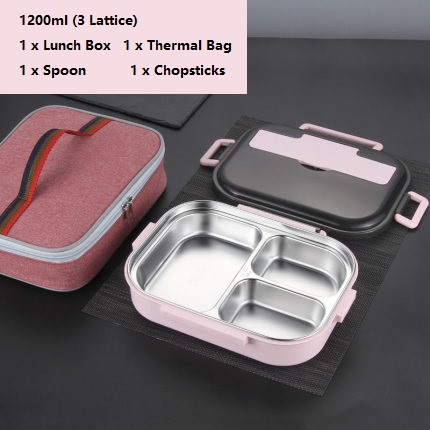 Japanese Bento Box Food Container White Bag Set Food Storage Containers Children Heated Lunch Box Stainless Steel Adults 304 Bar: 3 Lattice With Bag2