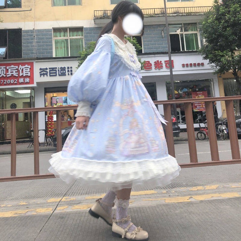 Sukienka Lolita dla kobiet Kawaii dla dziewcząt pałac Bow-knot Stiching styl japoński Vestidos szlachetny słodki Gothic szata na imprezę renesansowy: Color9Dress / M(Weight 30-55kg)