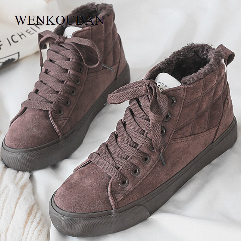 Kvinnor vinter sneakers korta plysch ankel boots kvinnor plattform sneakers hög päls varma sneakers dam skor tenis feminino