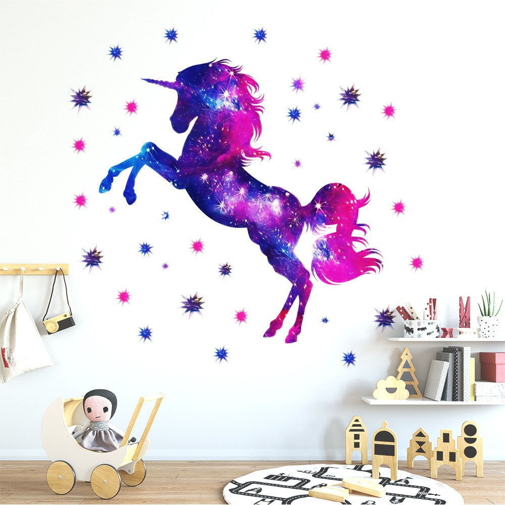 Shiny Unicorn Wall Stickers for Girls room Kids rooms Nursery Wall Decor Self-adhesive Vinyl PVC DIY Wall Decals Home Decoration