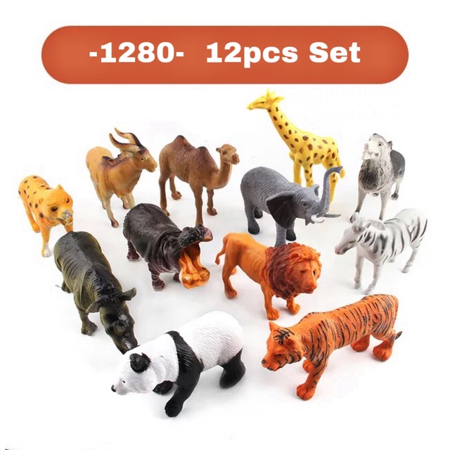 DIY Wild Jungle Zoo Animal Models Tiger Lions Leopard Action Figures Set Collection Doll Educational Toy for Children: 1280