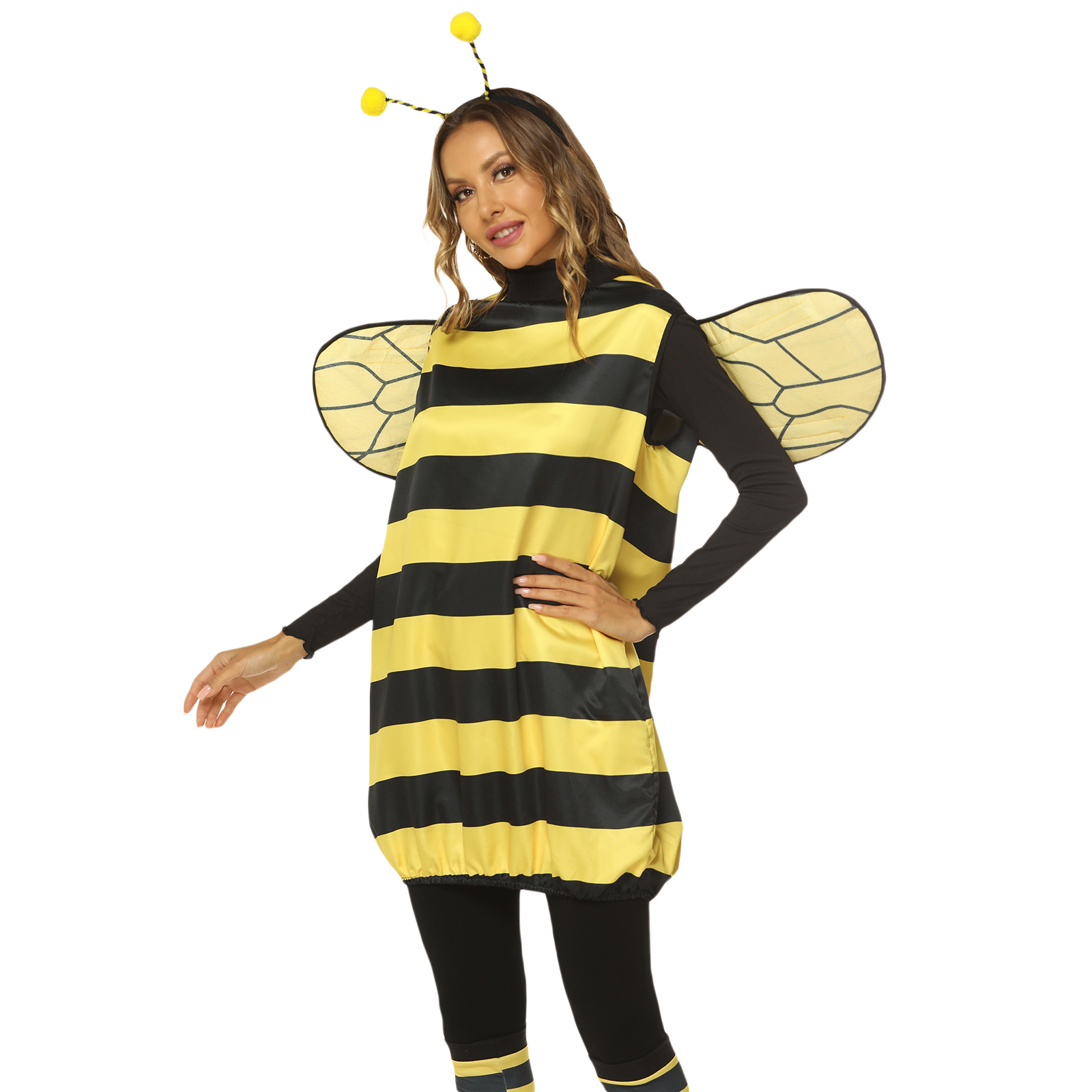 Xmas Costumes Women Kids Halloween Cosplay Set Halloween Bee Dress with Wings Headband Leg Sleeves for Role-playing Accessories