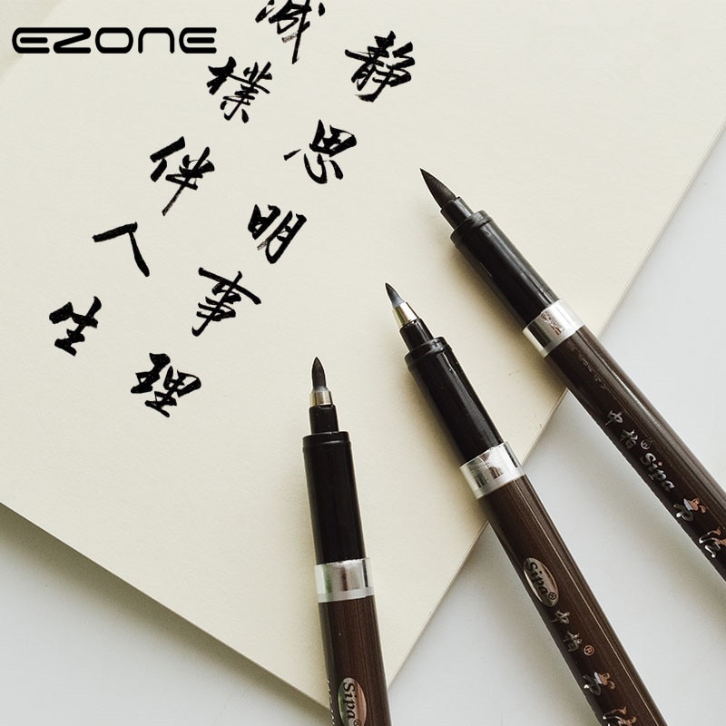 EZONE 3PCS Different Size Chinese Calligraphy Writing Pens Nylon Hair Brush Pen For Signature Pen Drawing Art Student Stationery