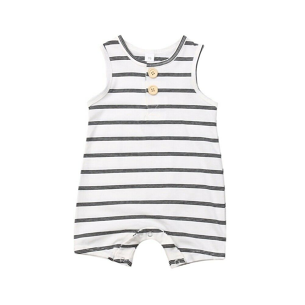 0-24 Baby Baby Jongen Meisje Gestreepte Romper Kleding Mouwloze Gestreepte Rompertjes Zomer Outfit: WHITE / 6m