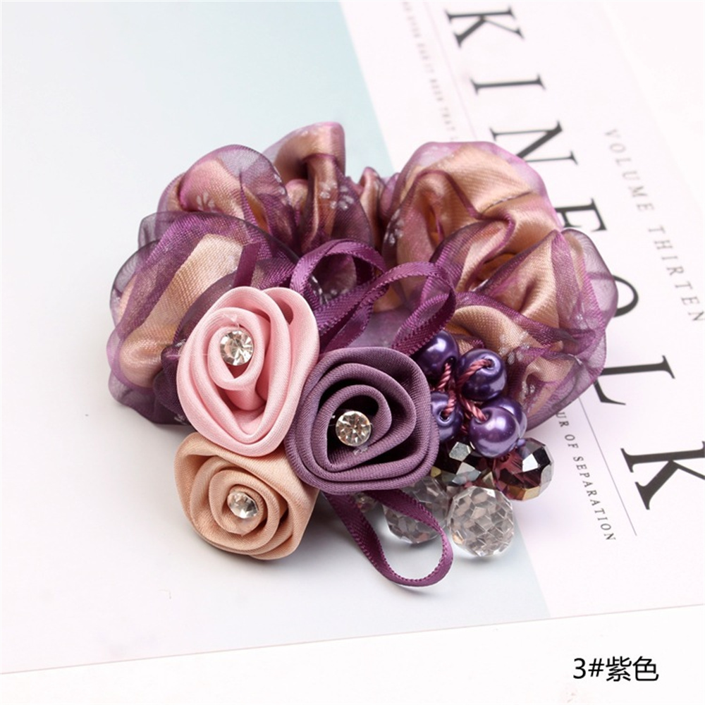 coreana, cuerda para el cabello con perlas, banda para el cabello con flores rosas, lazos para el cabello con diamantes de imitación, banda de goma, joyería para el cabello, accesorios para el cabello para mujer