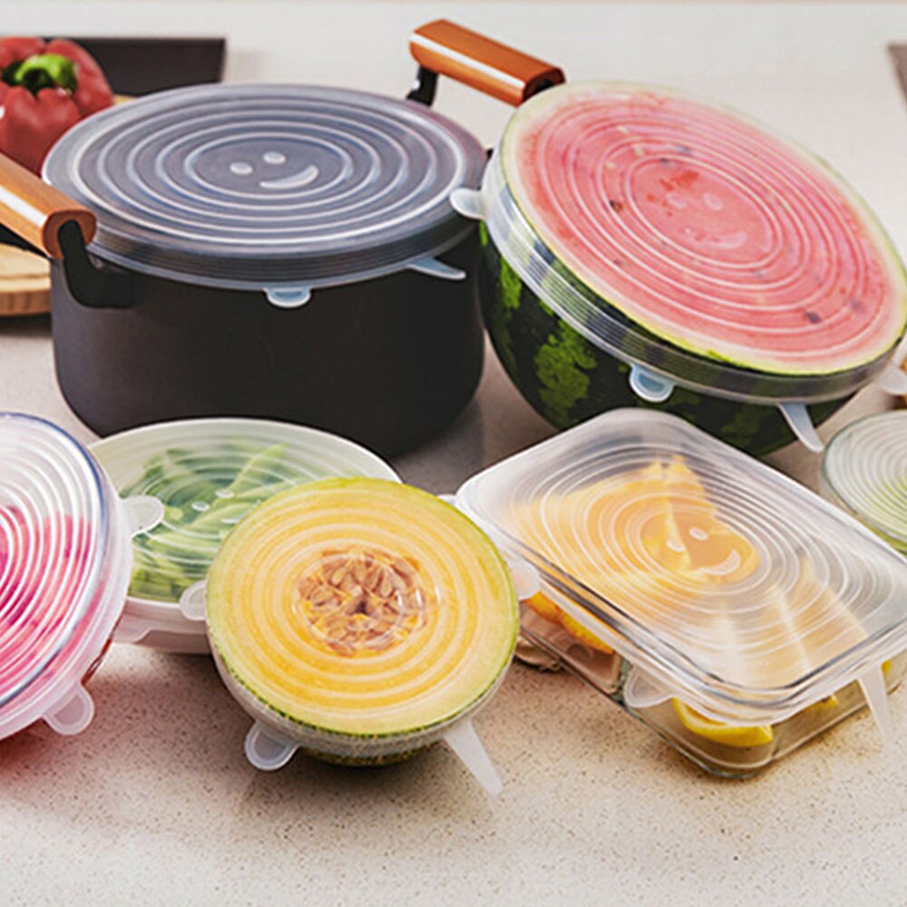 Couvercles alimentaires extensibles en Silicone, 6 pièces, bouchons élastiques universels pour aliments frais, accessoires de cuisine