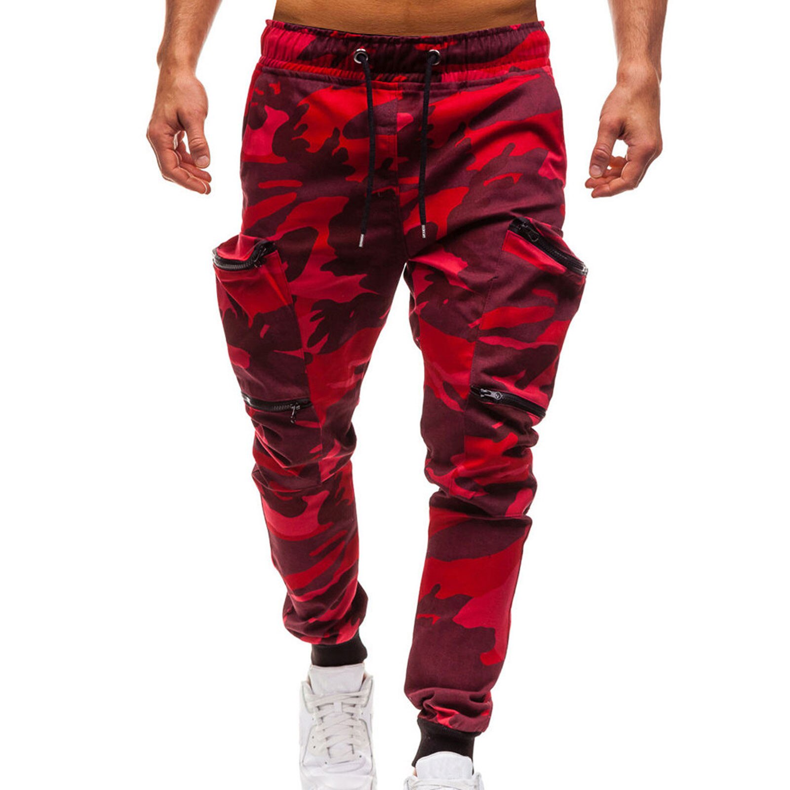 Pantalones deportivos con cordón para hombre, pantalón informal de camuflaje, con bolsillos y cremallera, con cintura elástica, para primavera y otoño: L
