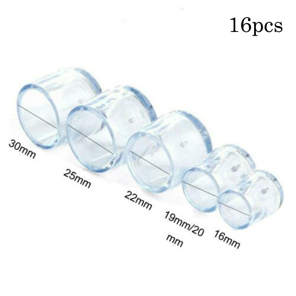 Protecteur de pied de pied de meuble, 16 pièces, PVC blanc Transparent 16mm/19mm/25mm, capuchon résistant à l'usure, réduction du bruit, protection du sol