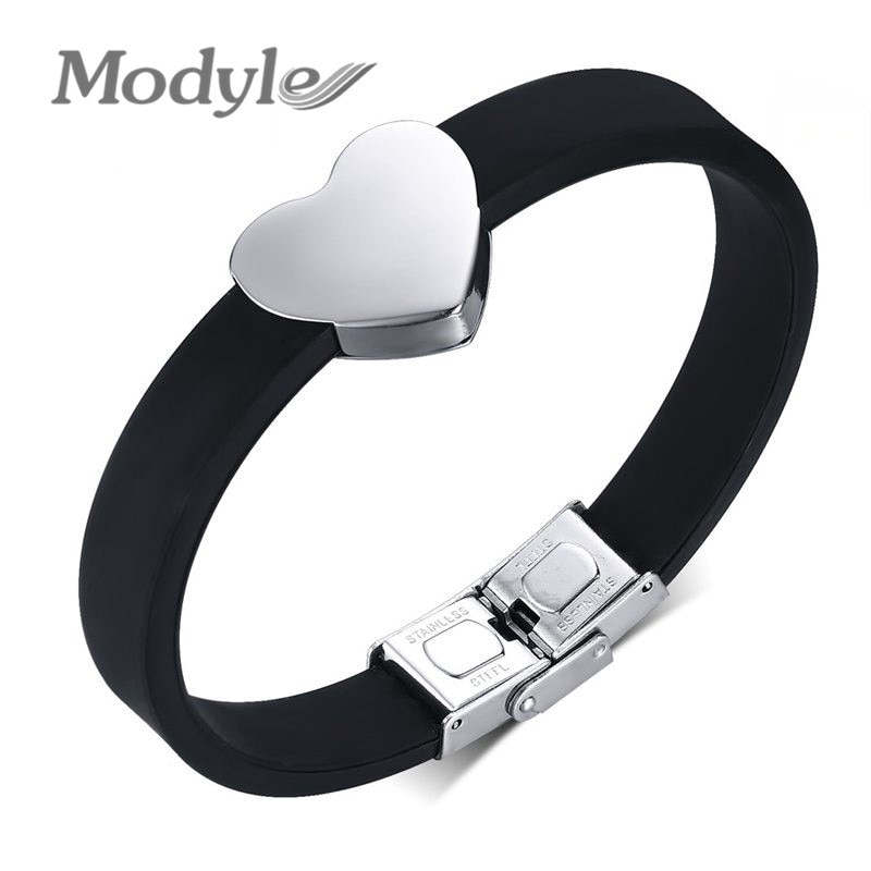 Modyle Mode-sieraden Top Roestvrij Staal Hart Armband Voor Vrouw Silicone Armbanden & Bangles