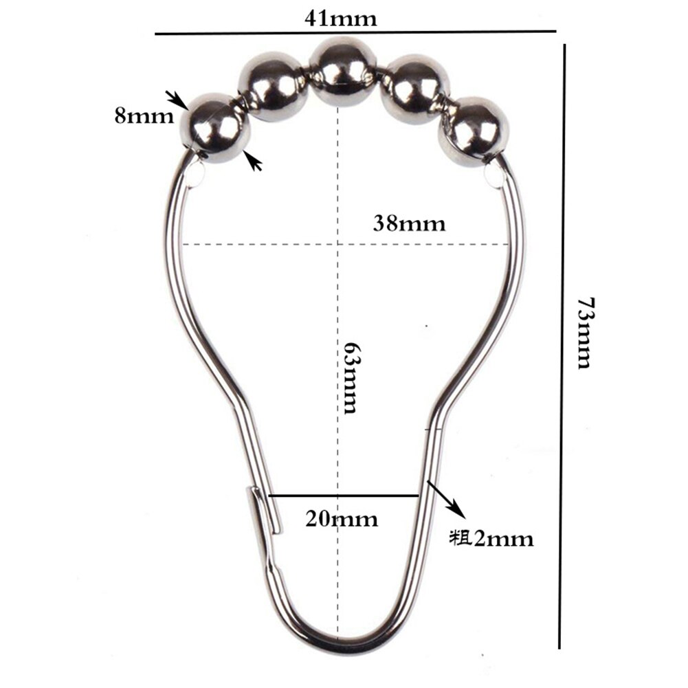 12 Stuks Douchegordijn Haken U-vormige Vijf Ballen Rvs Bad Gordijn Ringen Voor Badkamer Eenvoudige Installatie