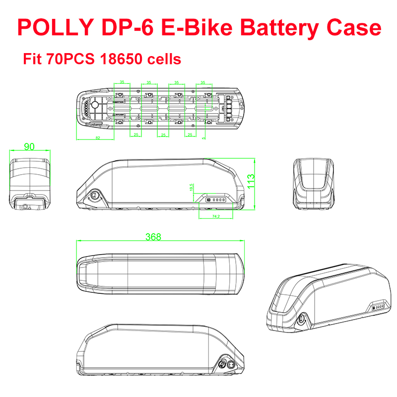 DP-6 E-rower bateria Obudowa 36V 48V 52V pusty skrzynka dopasowanie 70szt. 18650 komórki 10S7P 13S5P 14S5P nikiel rozebrać się 35A BMS dla DIY DP6 eBike