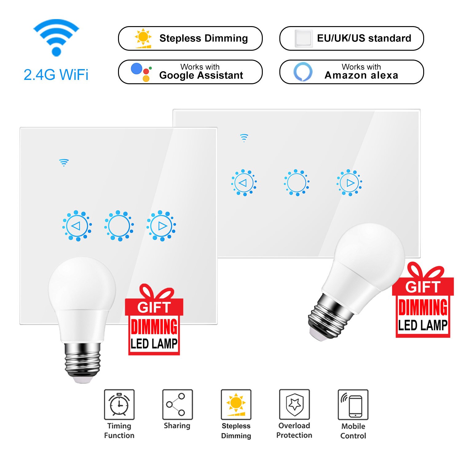 Dimmer Led 220 v Smart Ewelink Wifi interruptor Control táctil atenuador sin pasos con bombilla Compatible con Alexa Google asistente