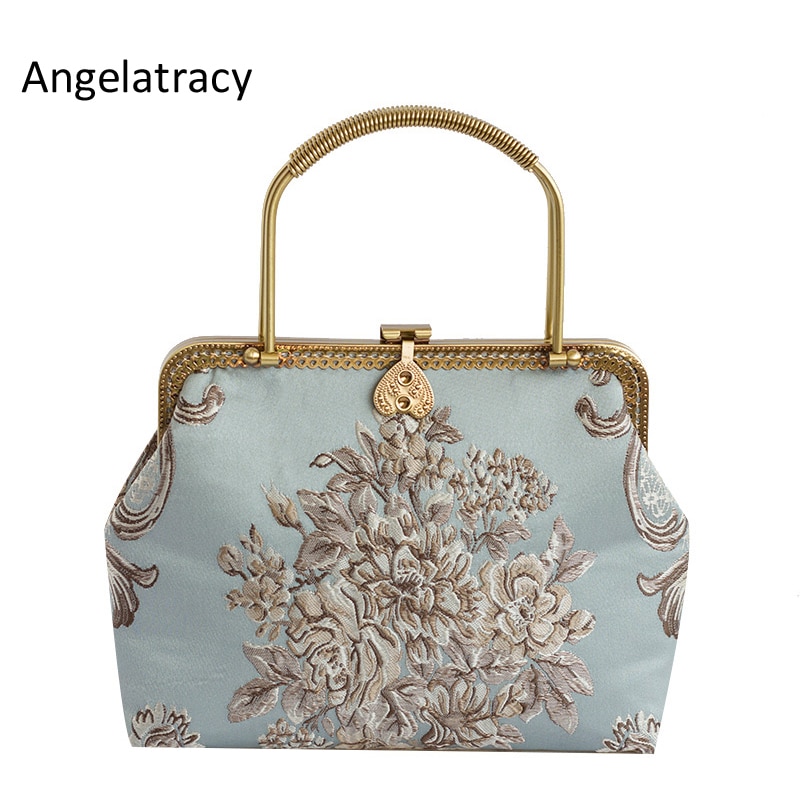 Angelatracy – sacs à main Jacquard de luxe pour femmes, sacoche de styliste rétro, argent,