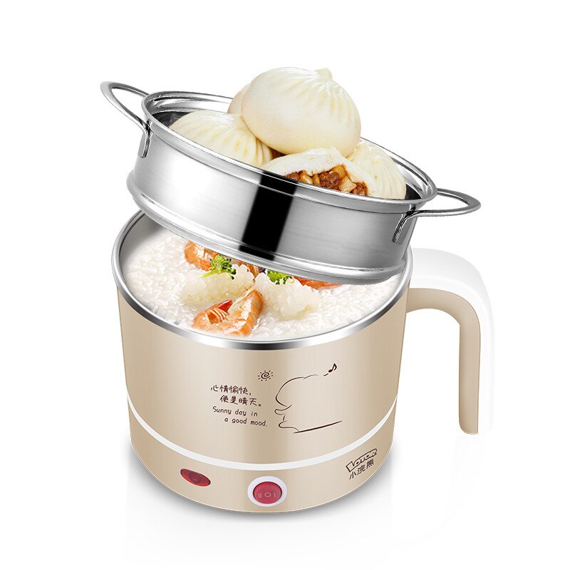 Kbxstart 220V Multifunction Electric Cooking Pot Skillet Noodles Rice Cooker Thermal Insulation 1.2L Mini Pot Cooker