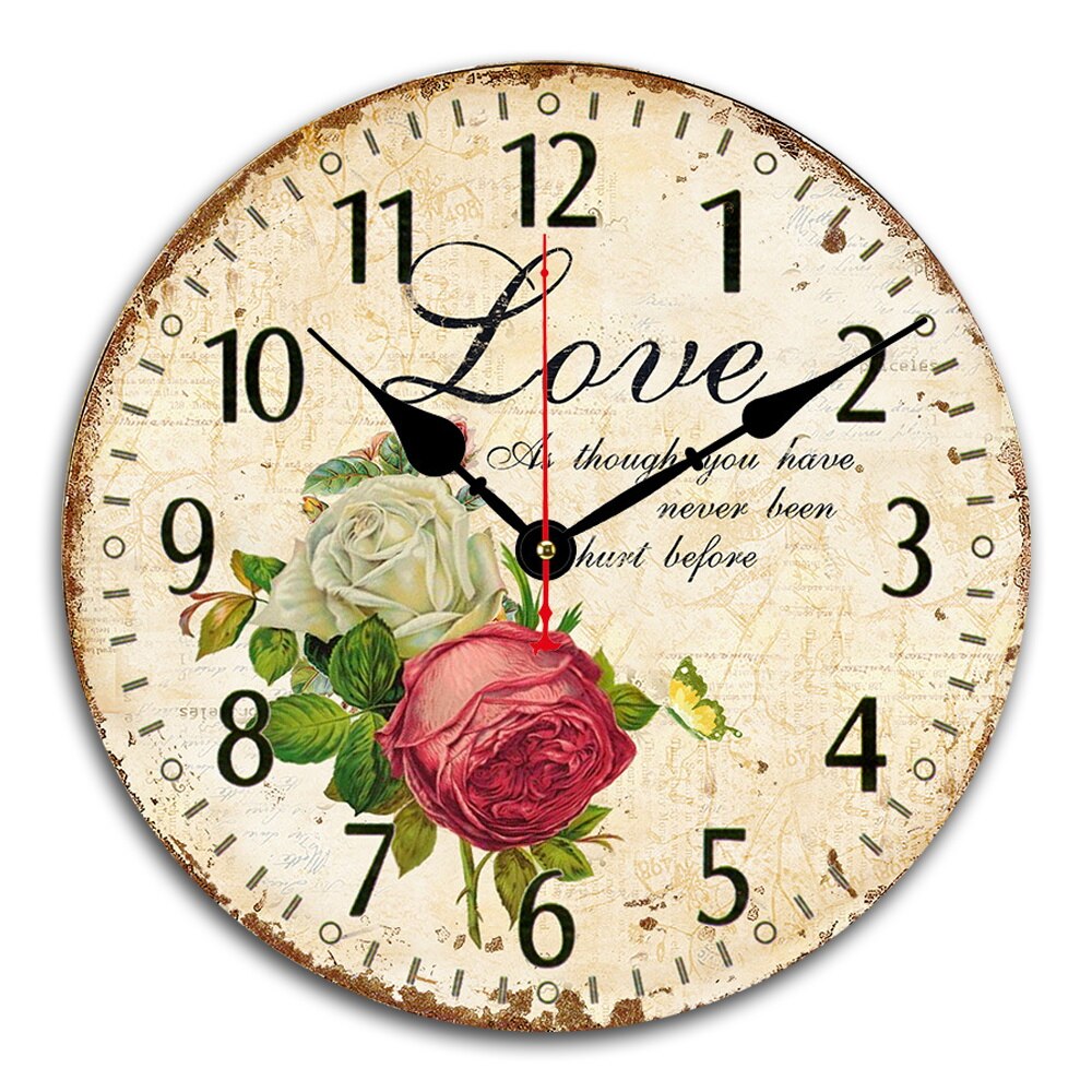 Vintage Wooden Wall Clock Antique Silent Decorative Wood Wall Clocks for Living Room Home Office Kitchen Wall Decor: Red