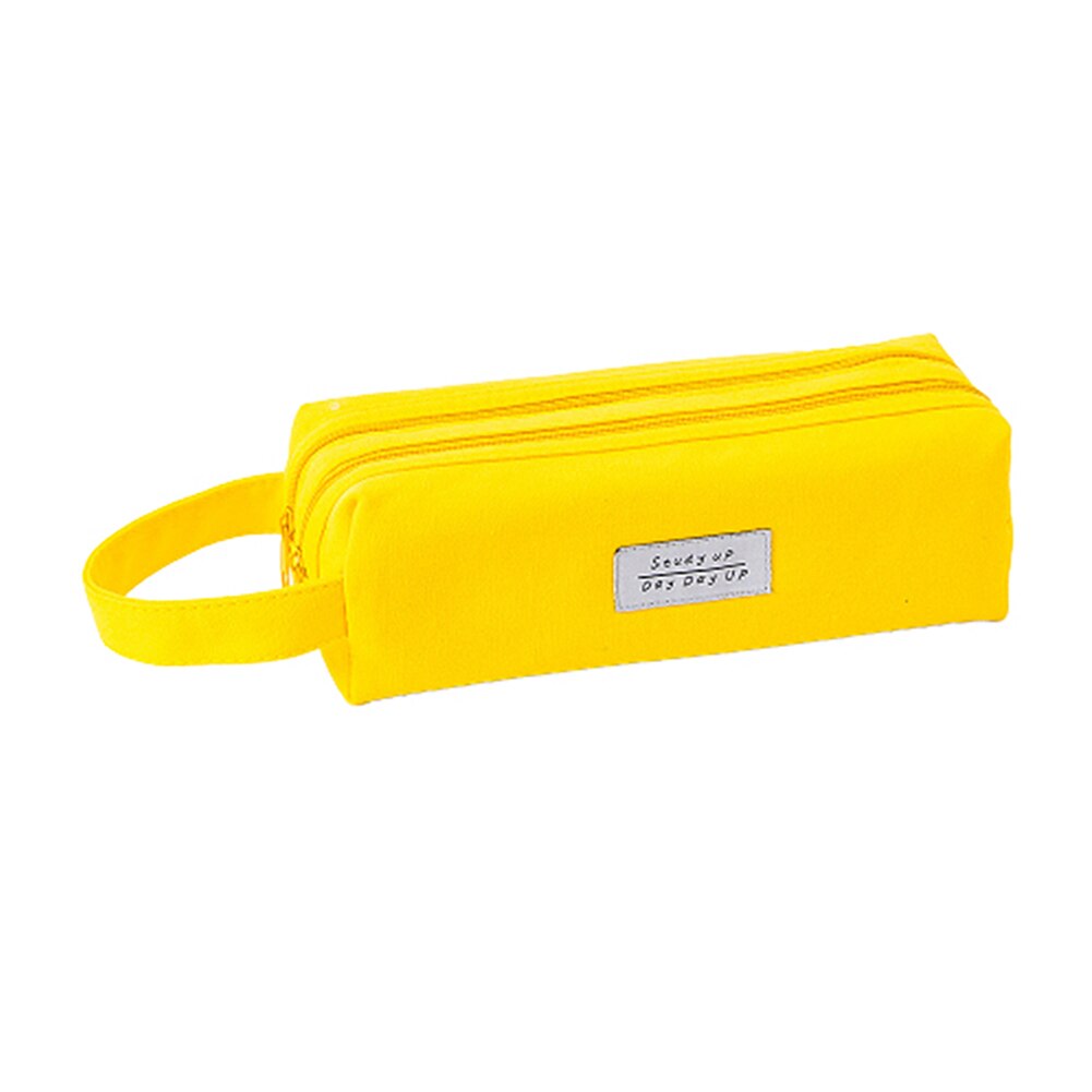 Draagbare Dubbele Laag Grote Capaciteit Etui Tas Creatieve Korea Stof Pen Box Pouch Case School Office Stationarys Levert: YELLOW