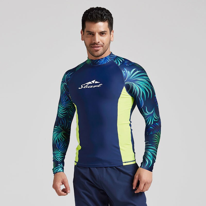 Herre kompression svømmetrøjer baselag atletisk gym sol uv-beskyttelse udslæt vagt fuld langærmet rashguard skjorte til mænd print: Xl