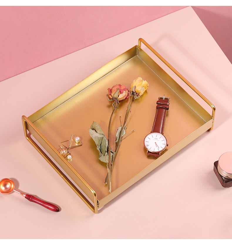 Iron rectangular metal tray, home decoration, desktop cosmetics, jewelry storage tea tray