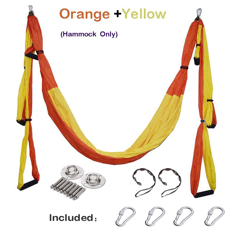 Anti-Gravity Yoga Hangmat Gym Sterkte Inversie Antenne Tractie Swing Yoga Riem Set: Orange Yellow