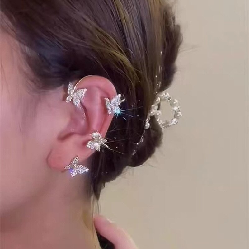 Koreaanse Oorbellen Mode-sieraden Metalen Vlinder Oor Clips Zonder Piercing Voor Vrouwen Sparkling Zirkoon Oor Manchet Clip Oorbellen