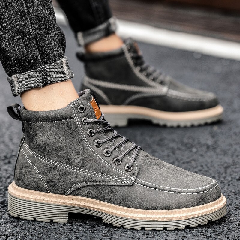 Spring and Autumn Casual Men&#39;s Boots Lace-up Comfortable Shoes for Male Flat Brand Martin Boots Men