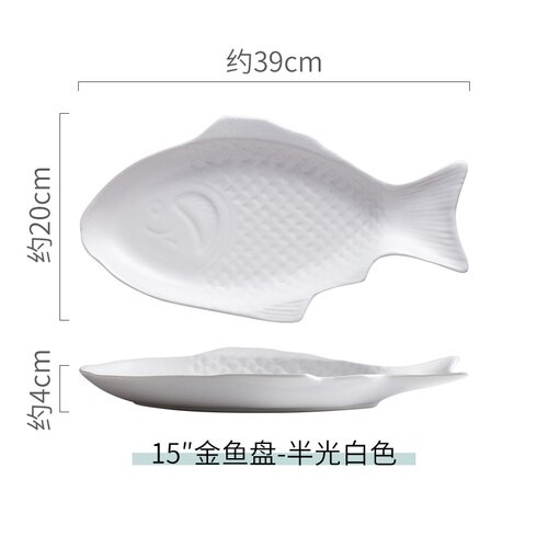 Fiskform keramik tallrik sallad sushi biff frukost tallrik nordisk enfärgad hushålls köksredskap: Vit --15 tum